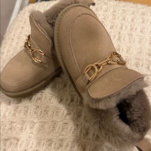 Lonza suede booties with gold buckle. Size 36.
